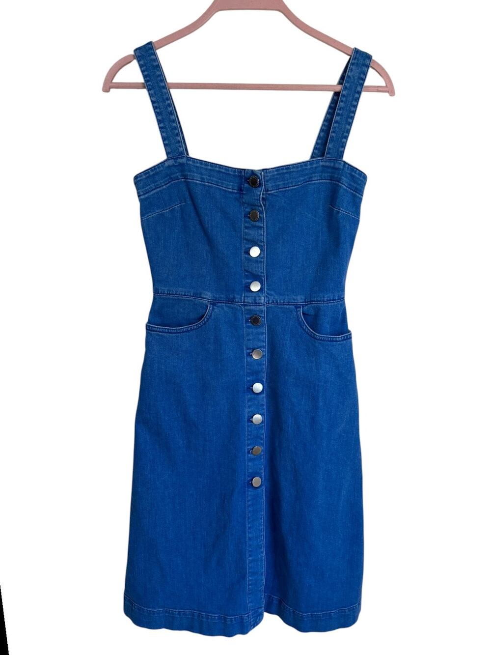 Stella McCartney Linda Denim Midi Dress Sz 6 38 Y2K Pinafore Button Front 90s